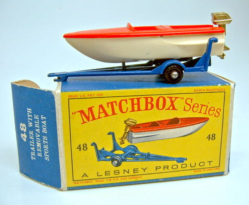 Matchbox Lesney 48 b Sports Boat & Trailer Repro Empty D Style Box 