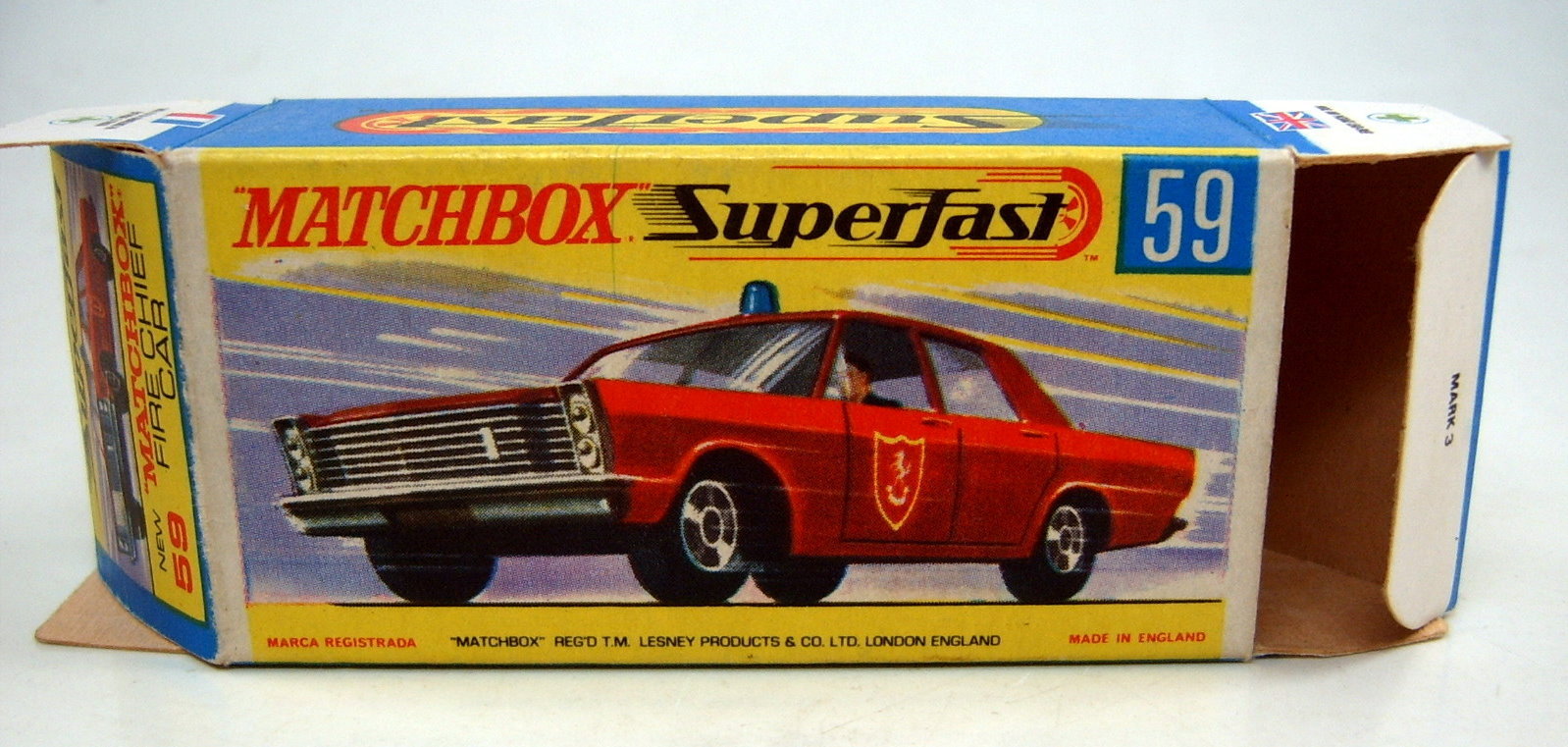 Matchbox Lesney Product No 59 Ford Galaxie Fire Chief Car Empty Repro F Box 